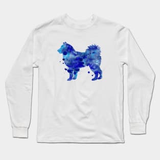 Alaskan Malamute Dog Watercolor Painting - Blue Long Sleeve T-Shirt